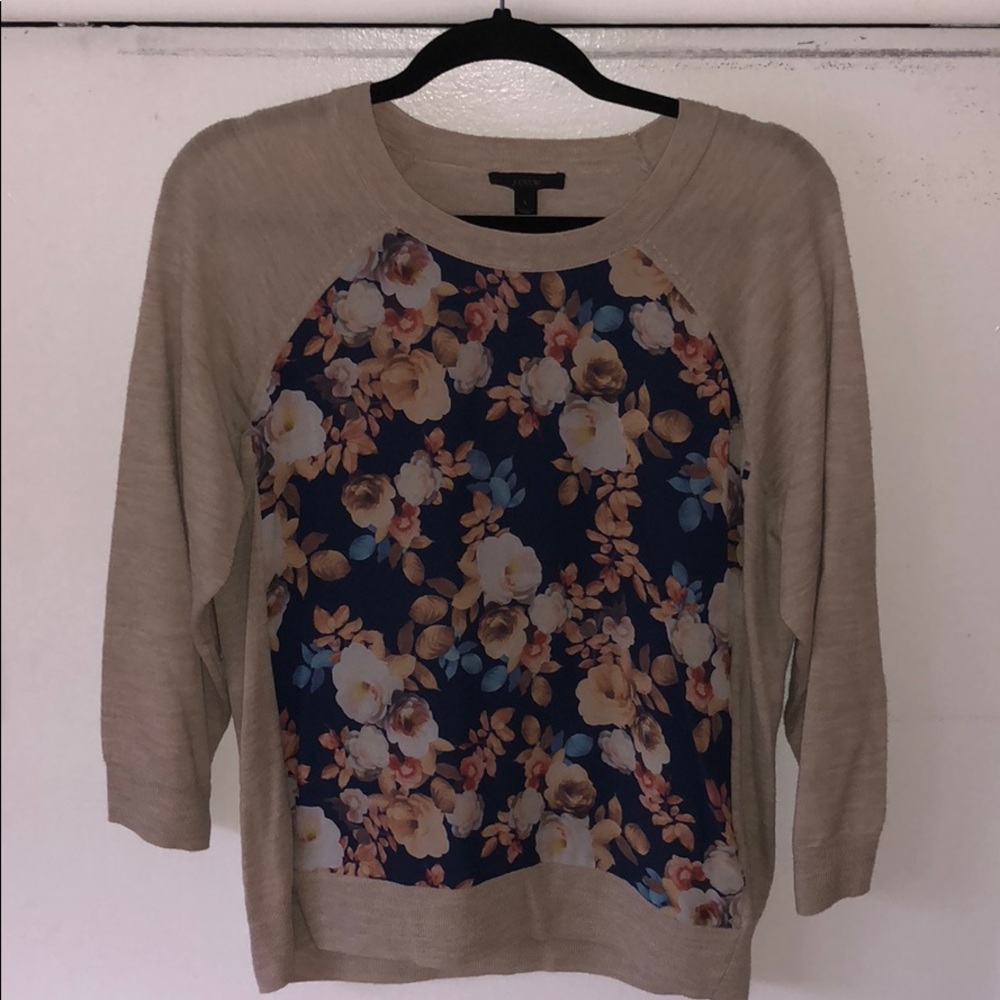 Jcrew sweater with front silk panel. NWT. Size L